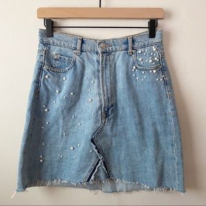 Zara pearl embellished denim skirt